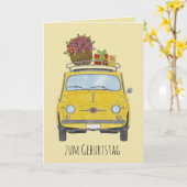 Carte Fiat 500 rétro allemande Anniversaire (Fleur jaune)