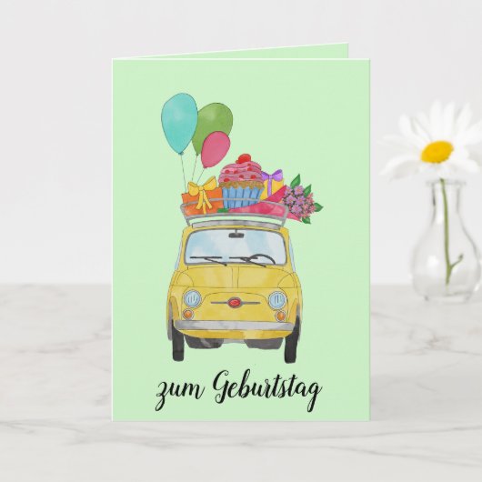 Carte Fiat 500 rétro allemande Anniversaire (Petite plante)