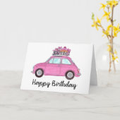 Carte Fiat 500 rose Retro (Fleur jaune)
