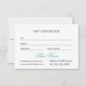 Carte Fiche d'eau Certificat cadeau d'affaires (Dos)