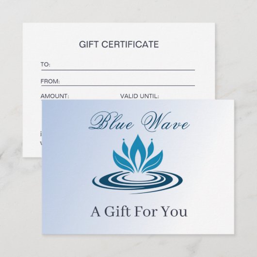 Carte Fiche d'eau Certificat cadeau d'affaires (Devant / Derrière)