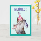 Carte Fier Chat Excité Anniversaire (Fleur jaune)