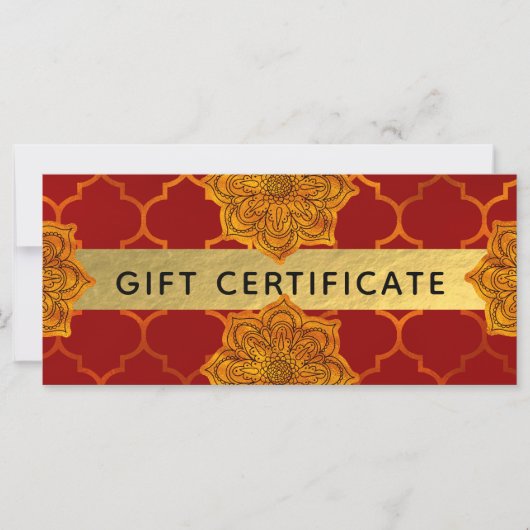 Carte Fiery Red Gold Royal Indian certificat cadeau indi (Devant)