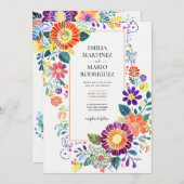 Carte FIESTA MARIAGE - Fleurs Folkart Moderne (Devant / Derrière)