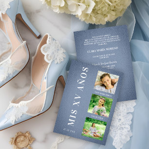 Carte Fiesta Quinceañera Español Textura Textil Azul