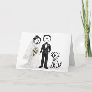Carte Figures de mariés avec chien de témoin
