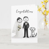 Carte Figures de mariés avec chien de témoin (Fleur jaune)