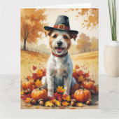 Carte Fil Fox Terrier À L'Automne Feuilles Thanksgiving  (Devant)