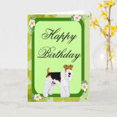 Carte Fil Fox Terrier - Design Feuille vert (Fleur jaune)