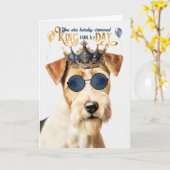 Carte Fil Fox Terrier King pour jour drôle Anniversaire (Fleur jaune)
