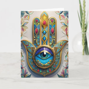 Carte Filigree couleur or bleu-vert troisième oeil Hamsa