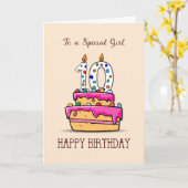 Carte Fille 10e anniversaire, 10 sur le gâteau rose doux (Fleur jaune)