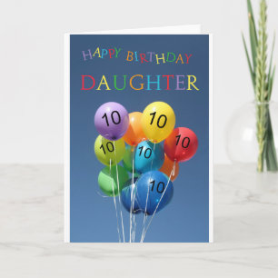 Carte Fille, 10e anniversaire heureux de ballon