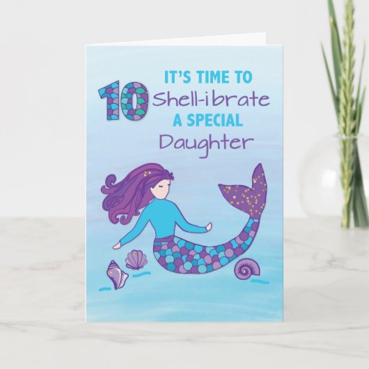 Carte Fille 10e anniversaire Sparkly Look Sirène (Devant)