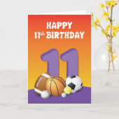Carte Fille 11e anniversaire des balles de sport (Fleur jaune)