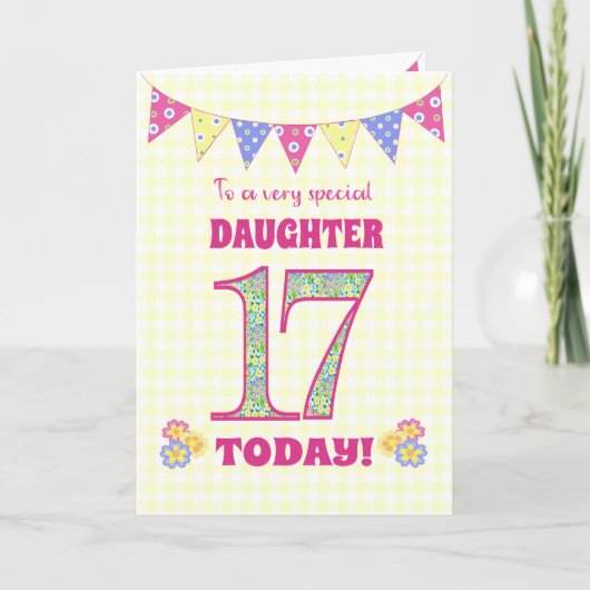 Carte Fille 17e anniversaire Primrose and Bunting Card (Devant)