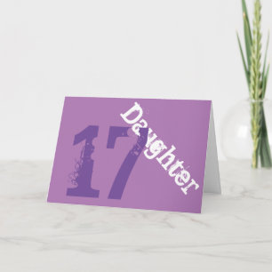 Carte Fille, 17ème anniversaire, blanc, violet sur viole