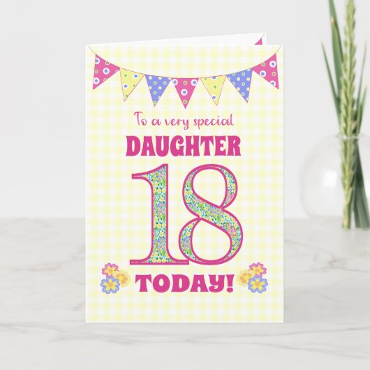 Carte Fille 18e anniversaire Primroses et Bunting Card (Devant)