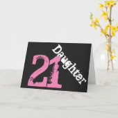 Carte Fille, 21e anniversaire, blanc, rose sur noir. (Fleur jaune)