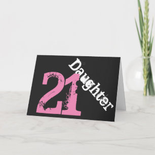 Carte Fille, 21e anniversaire, blanc, rose sur noir.