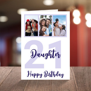 Carte Fille 21e anniversaire Purple Script photo Collage