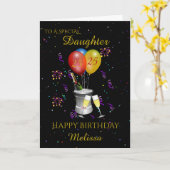 Carte Fille 25e anniversaire Vin mousseux Noir (Fleur jaune)