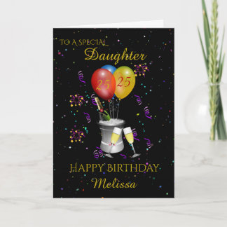 Carte Fille 25e anniversaire Vin mousseux Noir