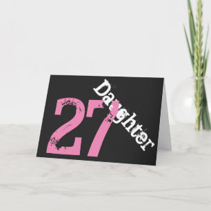Carte Fille, 27ème anniversaire, blanc, rose sur le noir