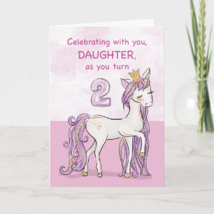 Carte Fille 2 Anniversaire Cheval Rose avec Couronne