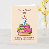 Carte Fille 2e anniversaire, 2 sur Gâteau rose doux (Fleur jaune)