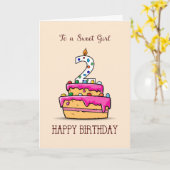 Carte Fille 2e anniversaire, 2 sur Gâteau rose doux (Fleur jaune)