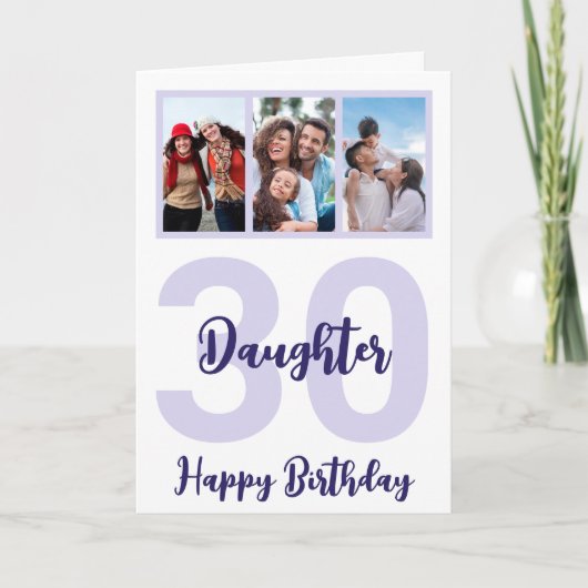 Carte Fille 30e anniversaire Script moderne Photo Collag (Devant)