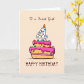Carte Fille 4e anniversaire, 4 sur Gâteau rose doux (Fleur jaune)