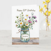 Carte Fille 50e Anniversaire Fleurs Sauvages Pot Mason (Fleur jaune)