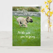 Carte Fille, 50e anniversaire Puppy Running (Fleur jaune)
