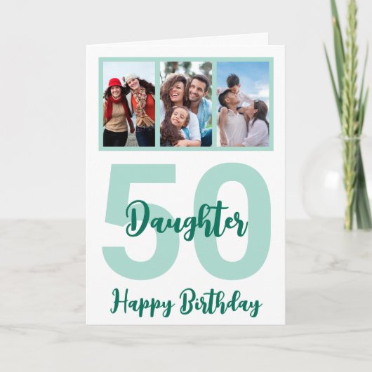 Carte Fille 50e anniversaire Script moderne photo Collag (Devant)