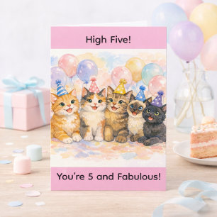 Carte Fille 5 ans pour son 5ème anniversaire Chat mignon