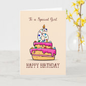 Carte Fille 6 Anniversaire, 6 sur Gâteau rose doux (Fleur jaune)