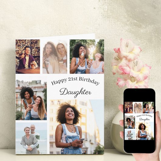 Carte Fille 6 Photo Collage N'Importe Quel Âge Gros Anni