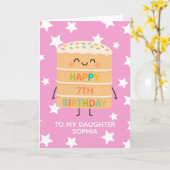 Carte Fille 7Anniversaire Cute Pink Cake Custom (Fleur jaune)