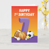 Carte Fille 7e anniversaire des balles de sport (Fleur jaune)