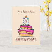 Carte Fille 8e anniversaire, 8 sur Gâteau rose doux (Fleur jaune)