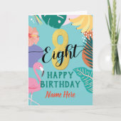 Carte Fille 8e anniversaire Tropical Flower Flamant rose (Devant)