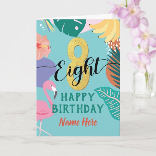 Carte Fille 8e anniversaire Tropical Flower Flamant rose (Orchidée)