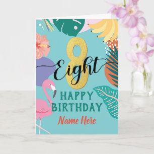 Carte Fille 8e anniversaire Tropical Flower Flamant rose