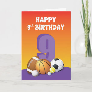 Carte Fille 9e anniversaire des balles de sport
