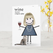 Carte Fille à bâtons d'anniversaire avec du vin et un ch (Fleur jaune)