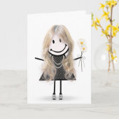 Carte Fille à bâtons d'anniversaire pour amie (Fleur jaune)