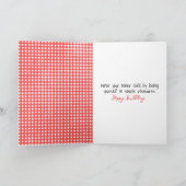 Carte Fille à bâtons d'anniversaire sur gingham rouge (Intérieur)