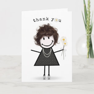 Carte Fille à bâtons Merci avec des marguerites